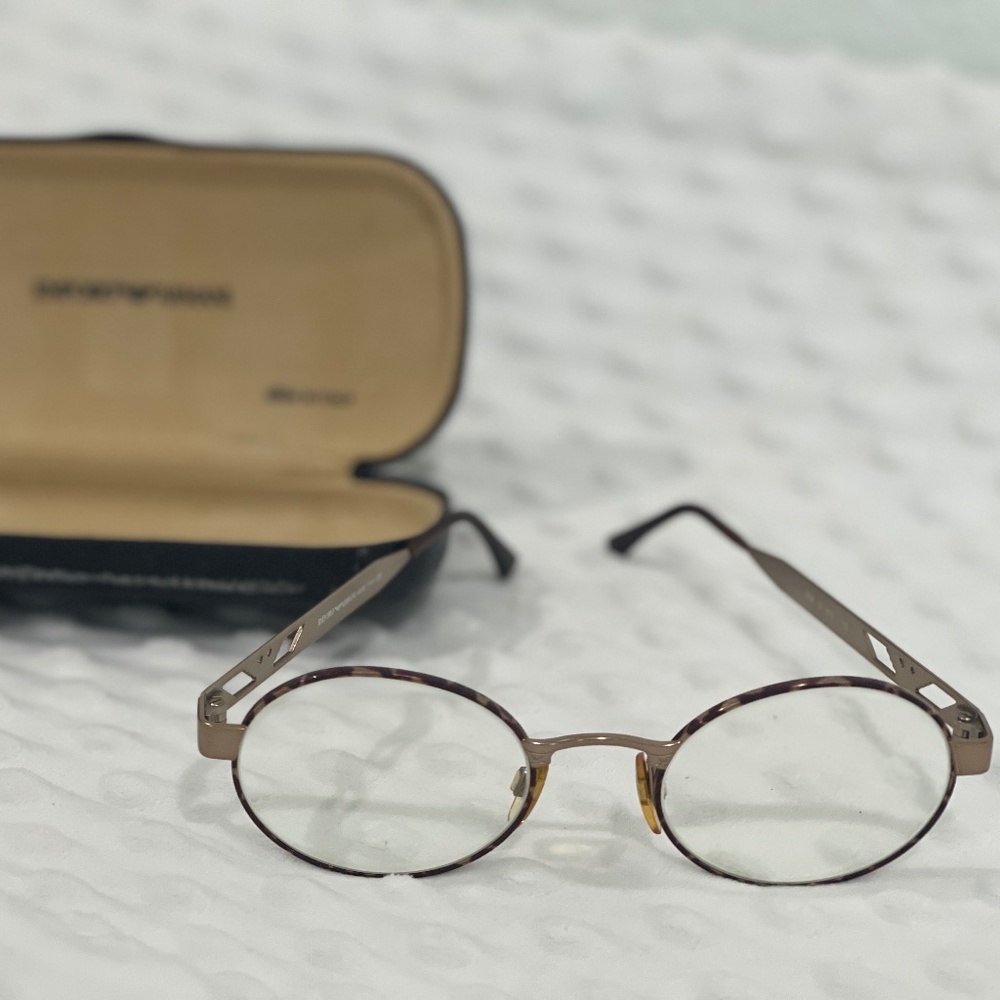Emporio Armani Vintage Glasses with Case Used Prescription lenses Gold Luxury